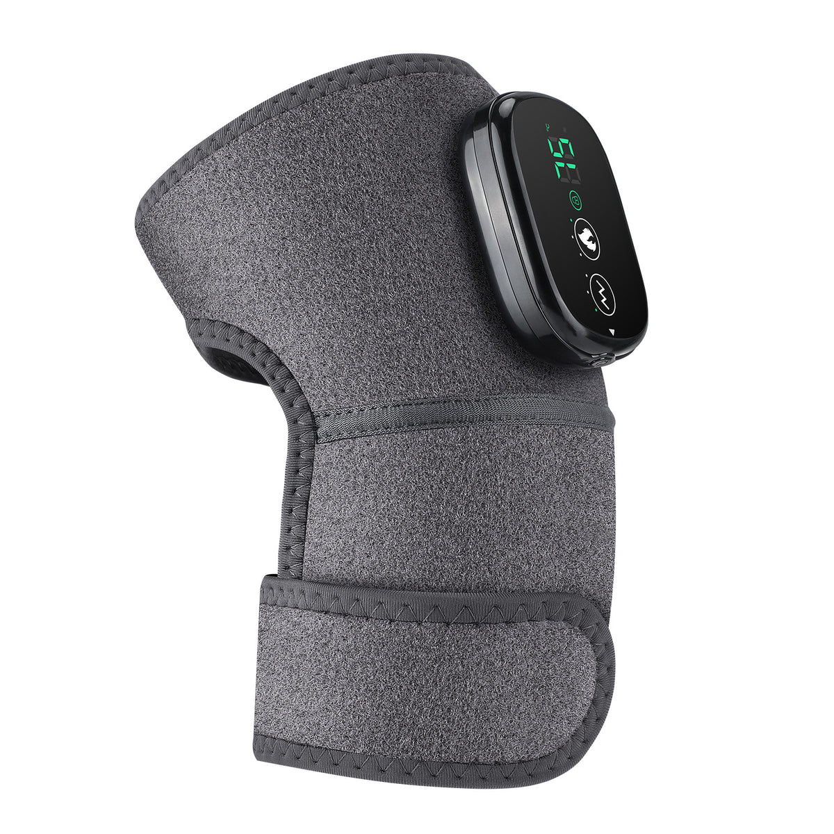 Grey heated knee massager with digital display and adjustable strap