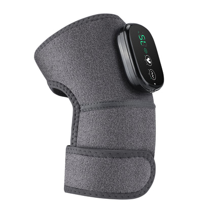 Grey heated knee massager with digital display and adjustable strap